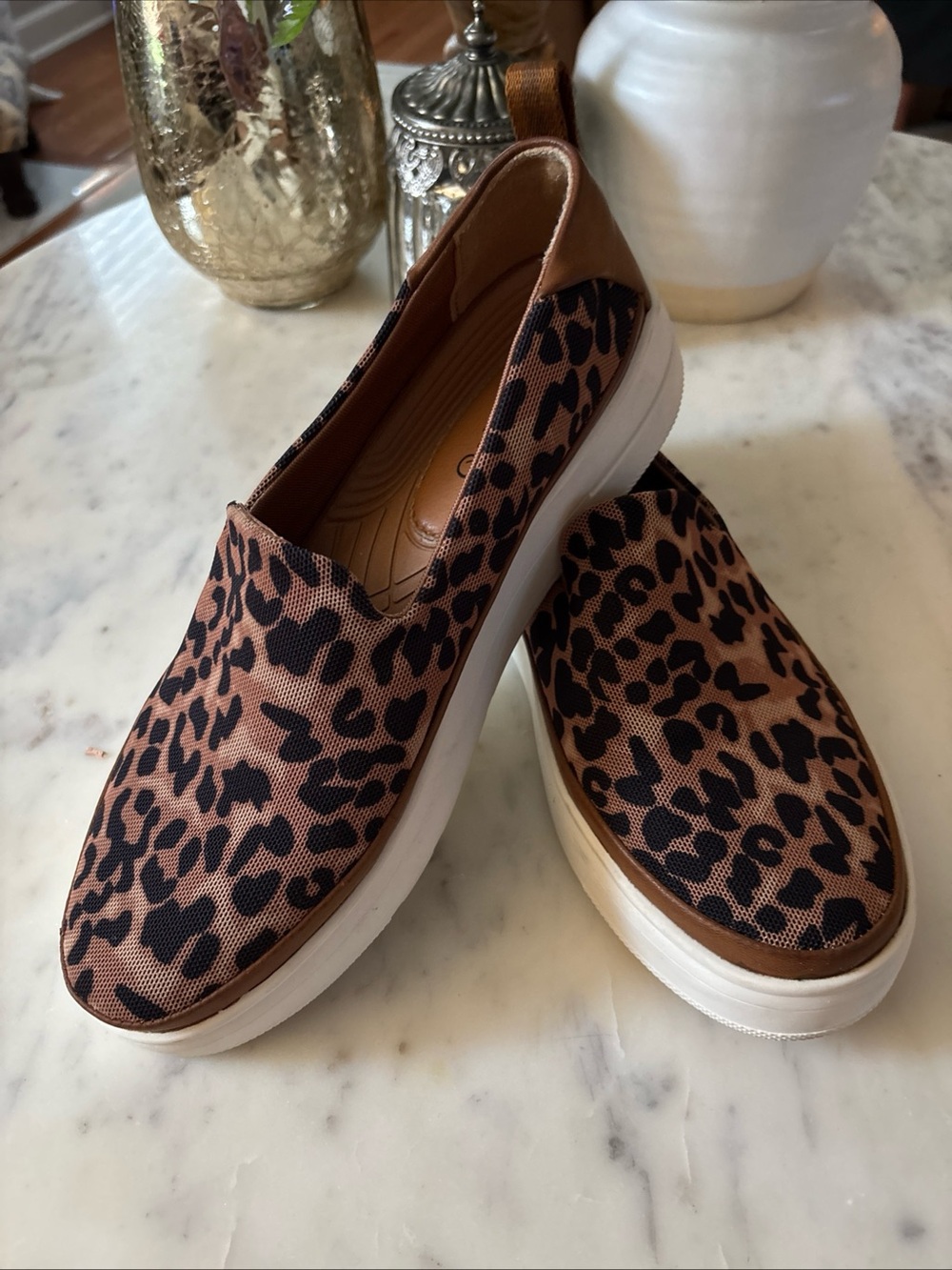 BareTraps Leopard Print Slip-On Sneakers in Brown and Black 8.5